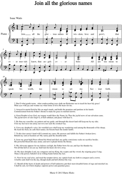 Join all the glorious names. A new tune to a wonderful Isaac Watts hymn.