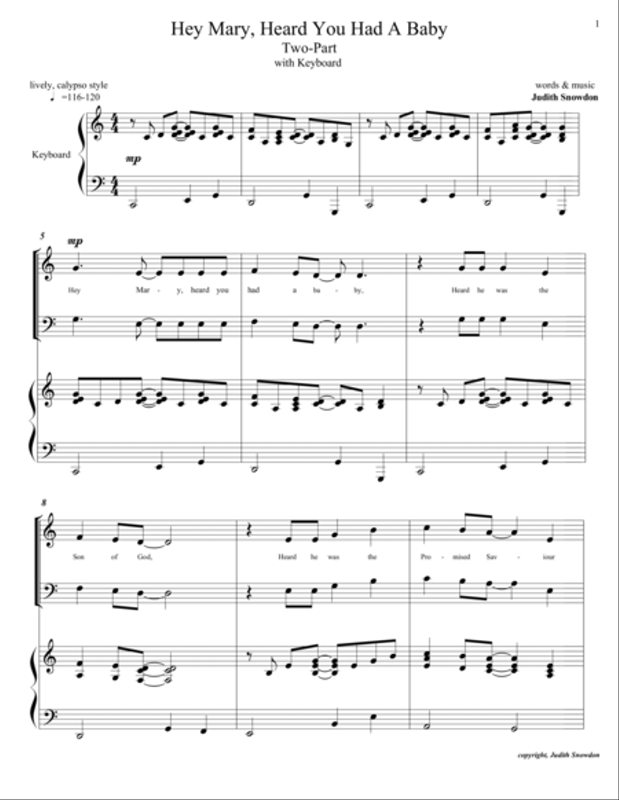Hey Mary, Heard You Had A Baby, Two-Part 2-Part scores gallery preview page 1