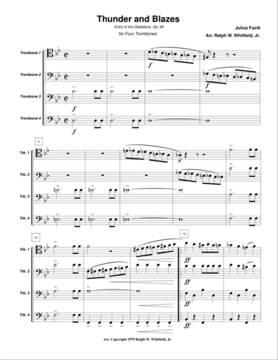 Thunder and Blazes for four trombones Trombone Quartet scores gallery preview page 1