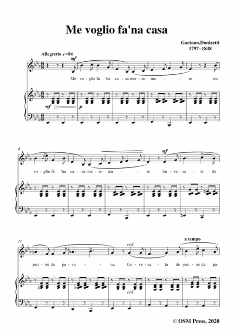 Donizetti-Me voglio fa'na casa,in E flat Major,for Voice and Piano Voice Solo scores gallery preview page 3