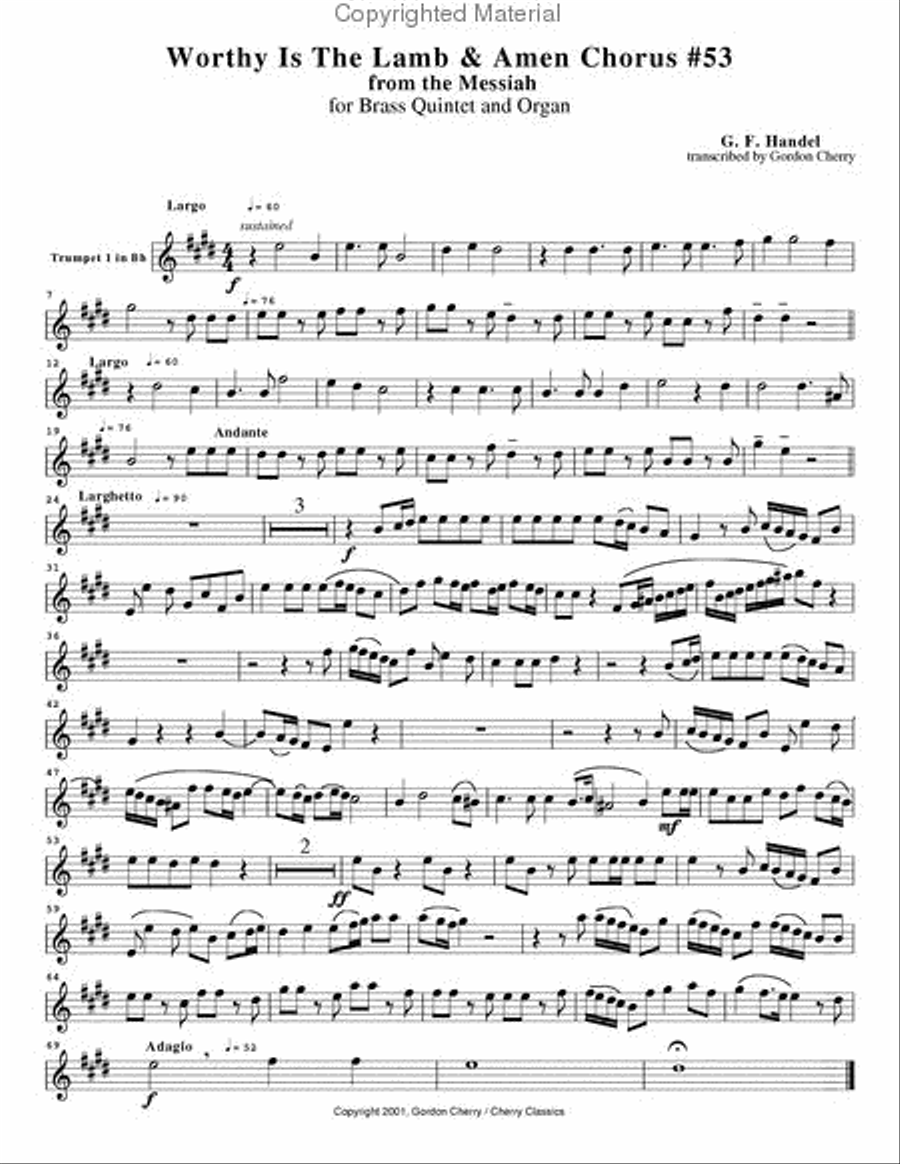 Worthy Is The Lamb & Amen Chorus for Brass Quintet and Organ Choir scores gallery preview page 3