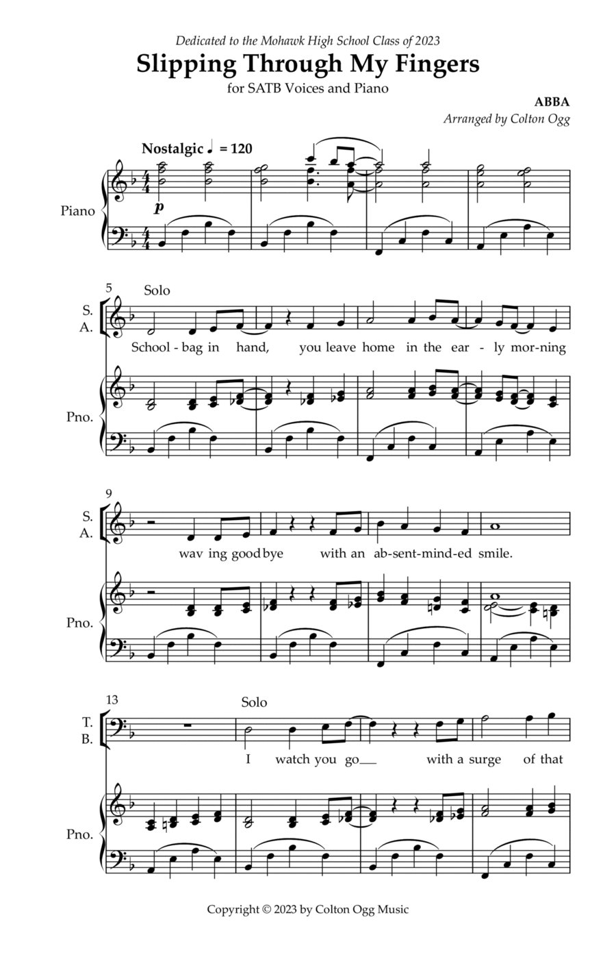 Slipping Through My Fingers 4-Part scores gallery preview page 1