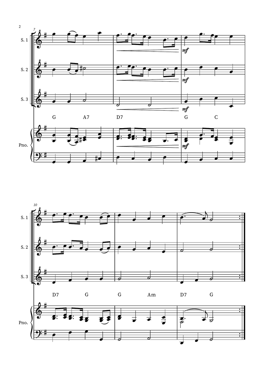English Country Garden – Soprano Recorder Trio Sheet Music (with Optional Piano) Soprano Recorder scores gallery preview page 2
