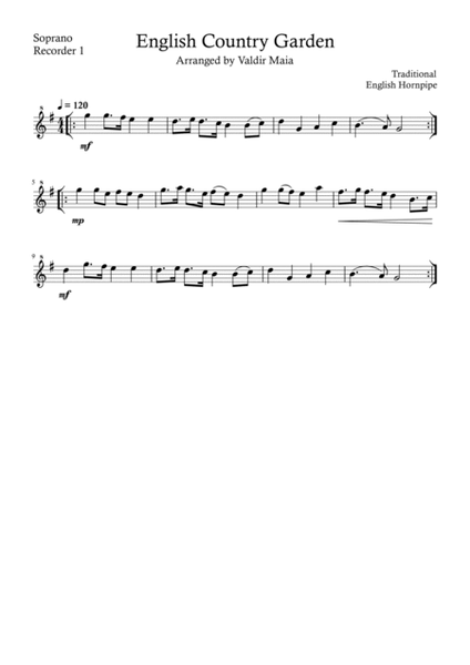 English Country Garden - Soprano Recorder Trio or Ensemble image number null