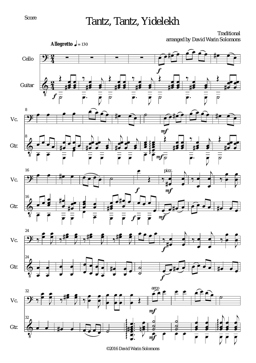 Tantz tantz yidelekh for cello and guitar String Duet scores gallery preview page 1