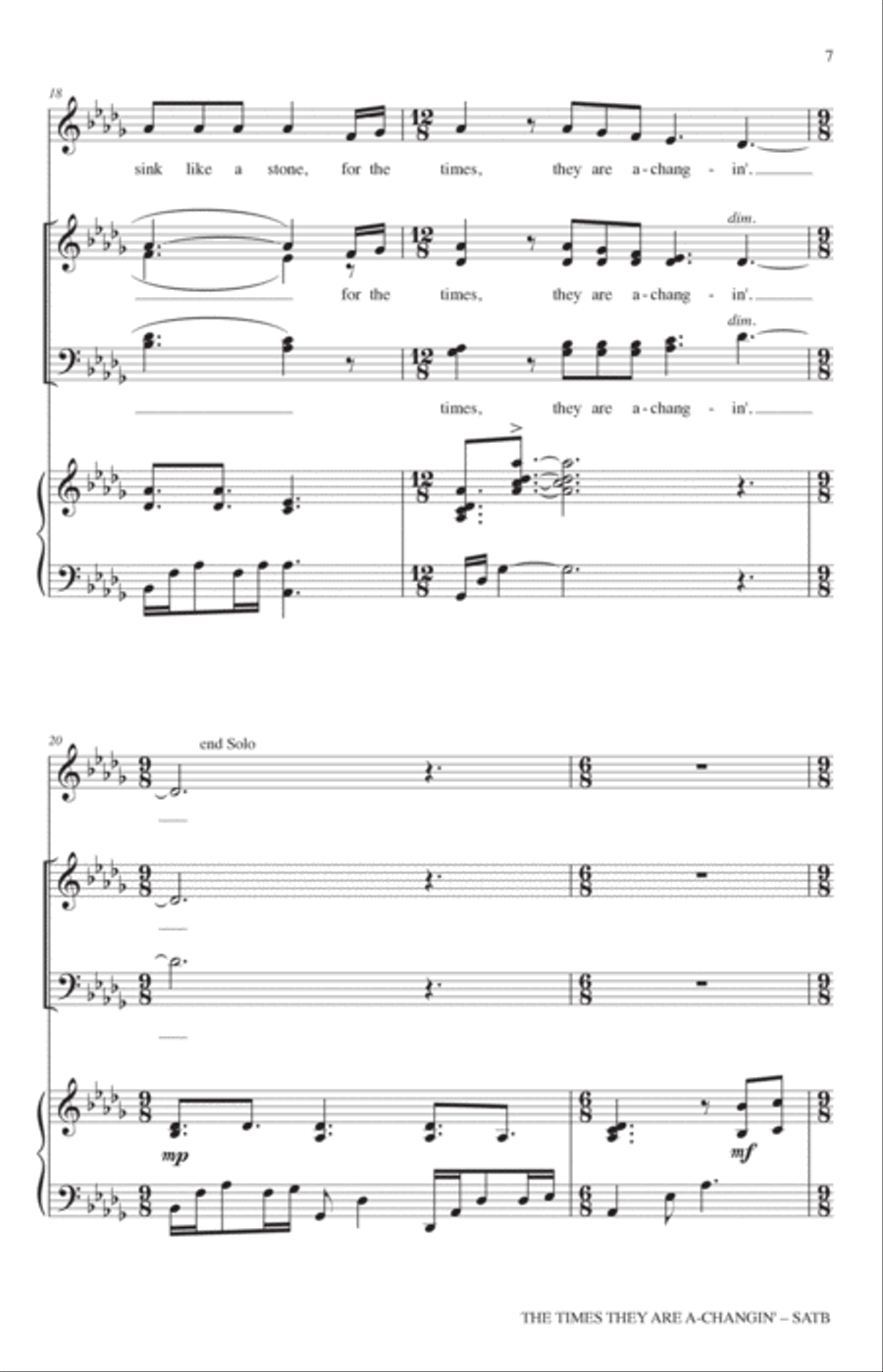 The Times They Are A-Changin' (arr. Adam Podd) 4-Part scores gallery preview page 5