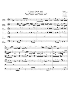 Book cover for Aria: Wacht auf, Wacht auf! from Cantata BWV 110 (arrangement for 6 recorders)