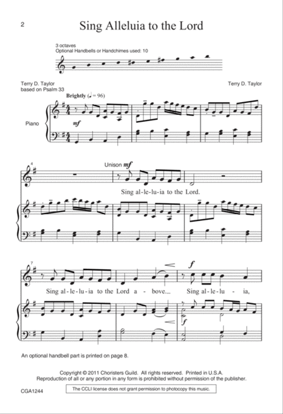 Sing Alleluia to the Lord Unison Choir scores gallery preview page 2