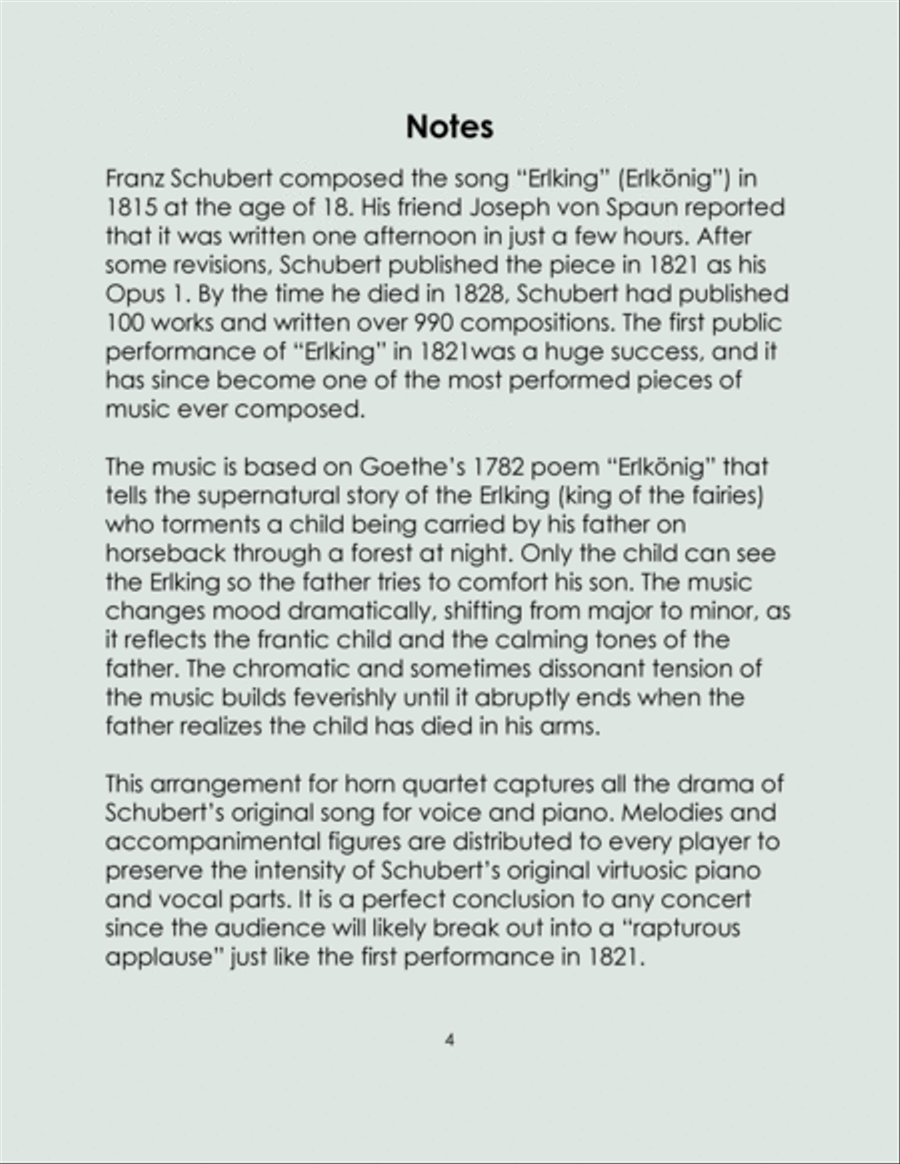 Erlking for Horn Quartet (Erlkönig, D. 328) French Horn Quartet scores gallery preview page 4
