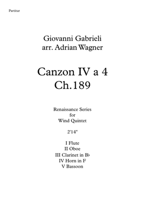Book cover for Canzon IV a 4 Ch.189 (Giovanni Gabrieli) Wind Quintet arr. Adrian Wagner