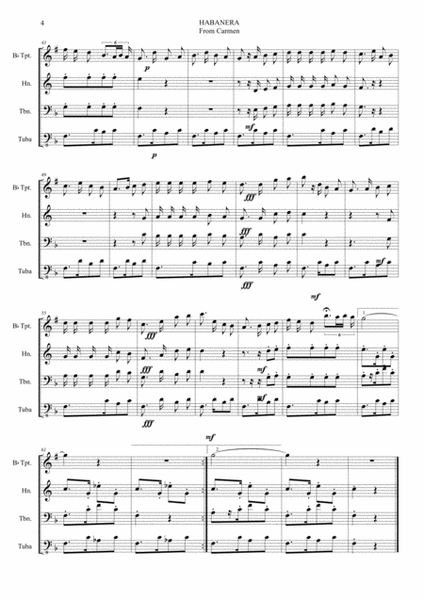 HABANERA - From Carmen - For Brass Quartet image number null