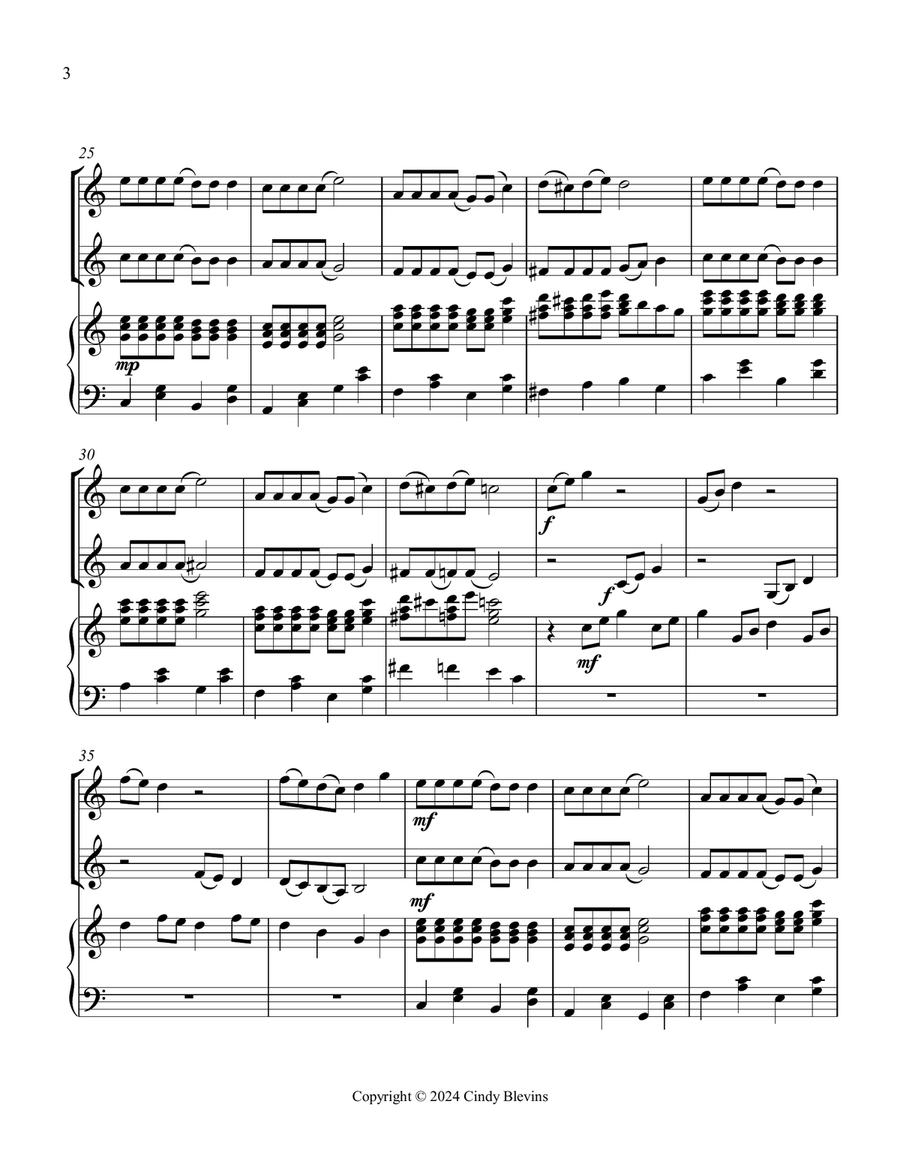 Jolly Old Saint Nicholas, for Two Violins and Piano String Duet scores gallery preview page 4