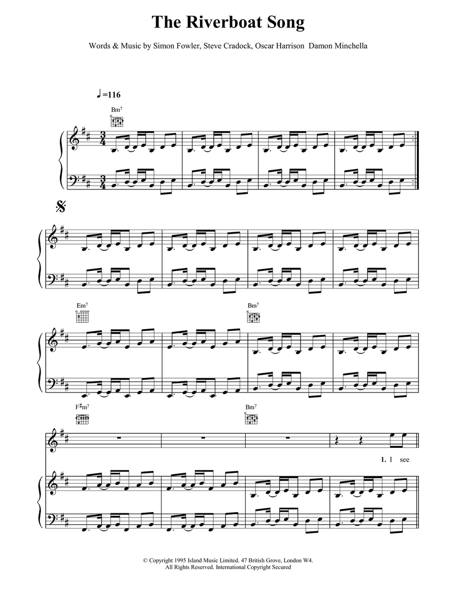 The Riverboat Song Piano, Vocal, Guitar scores gallery preview page 1