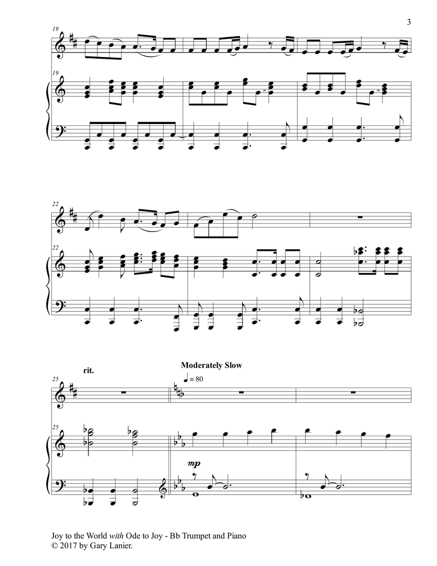 JOY TO THE WORLD with ODE TO JOY (Bb Trumpet with Piano & Score/Part) B-Flat Trumpet scores gallery preview page 4