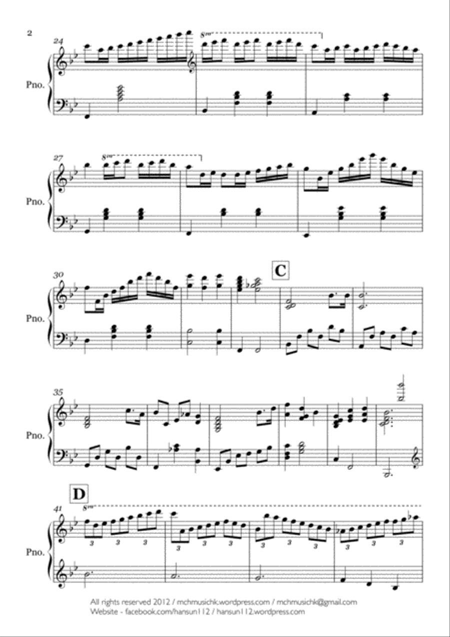 Canon in D x Bridal Chorus for Piano Solo - Newly arranged for Wedding! Piano Solo scores gallery preview page 3