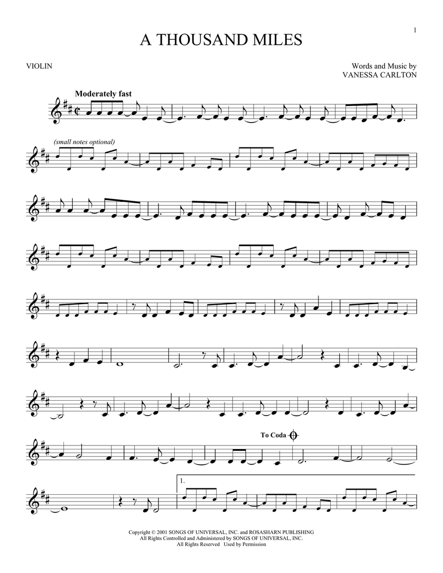 A Thousand Miles Violin Solo scores gallery preview page 1