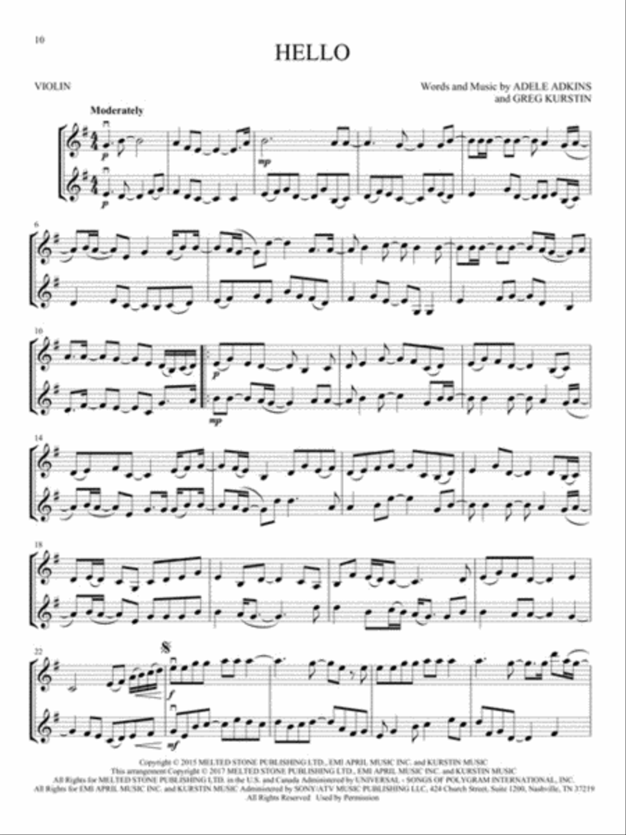 Pop Hits for Violin Duet String Duet scores gallery preview page 5
