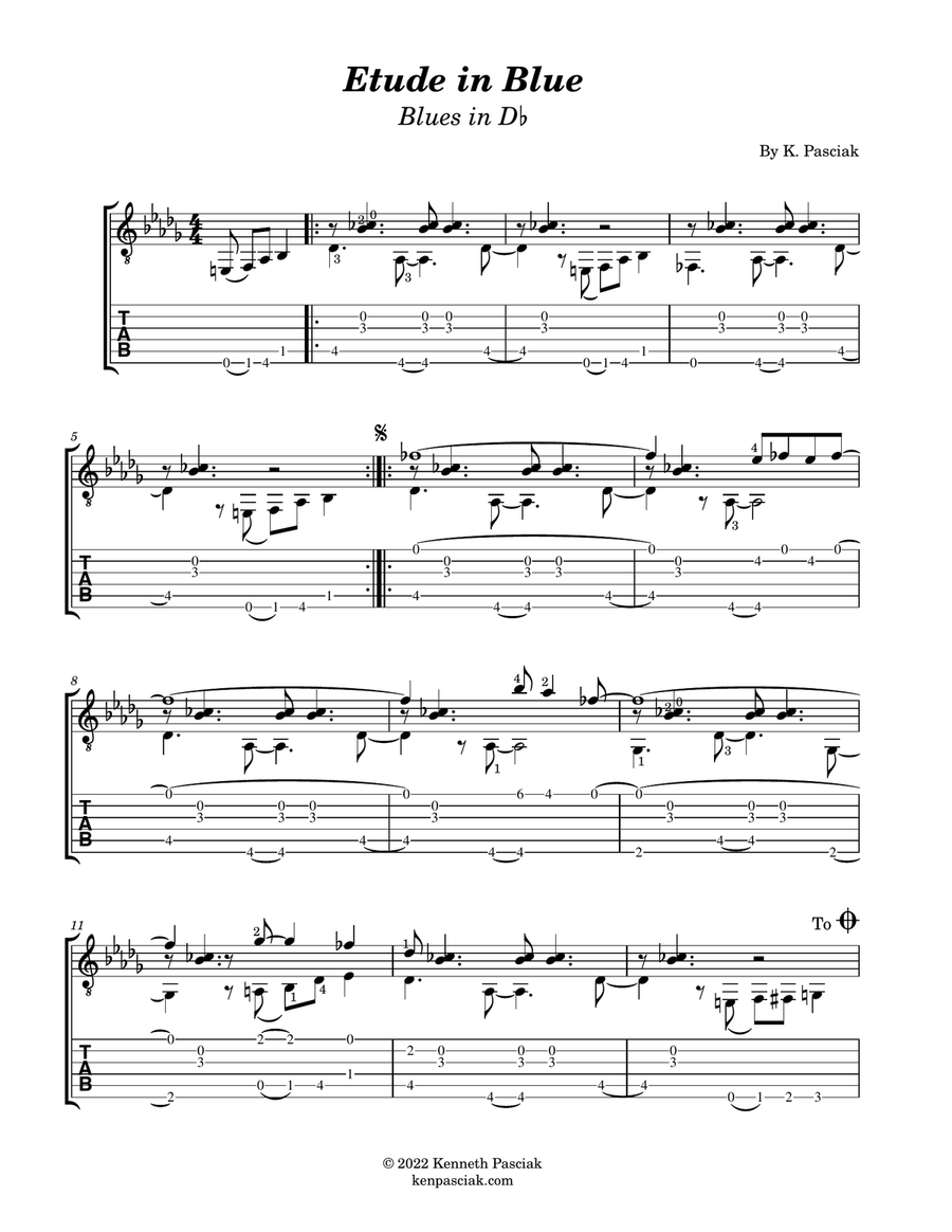 Etude in Blue - Blues in D-flat (for Solo Guitar) Acoustic Guitar scores gallery preview page 3