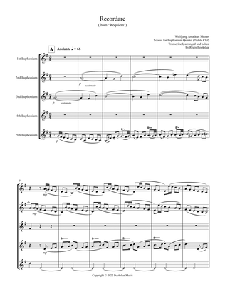 Book cover for Recordare (from "Requiem") (F) (Euphonium Quintet - Treble Clef)