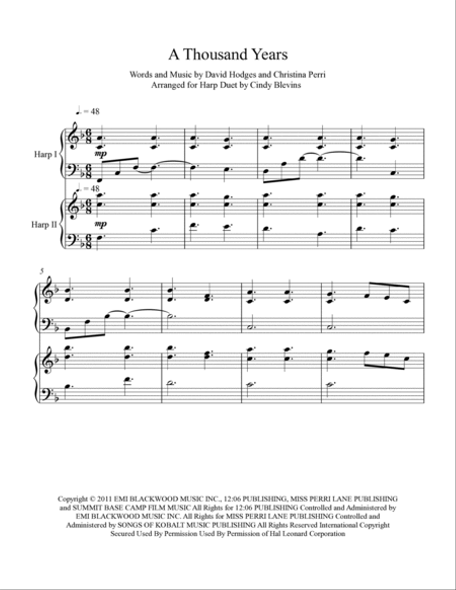 A Thousand Years Harp scores gallery preview page 2