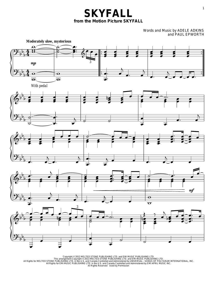 Skyfall Piano Solo scores gallery preview page 1