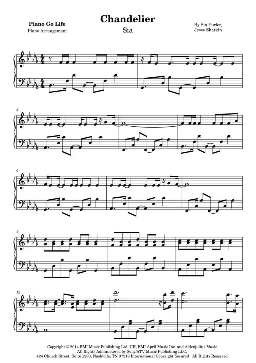 Chandelier Chandelier Piano Solo scores gallery preview page 1