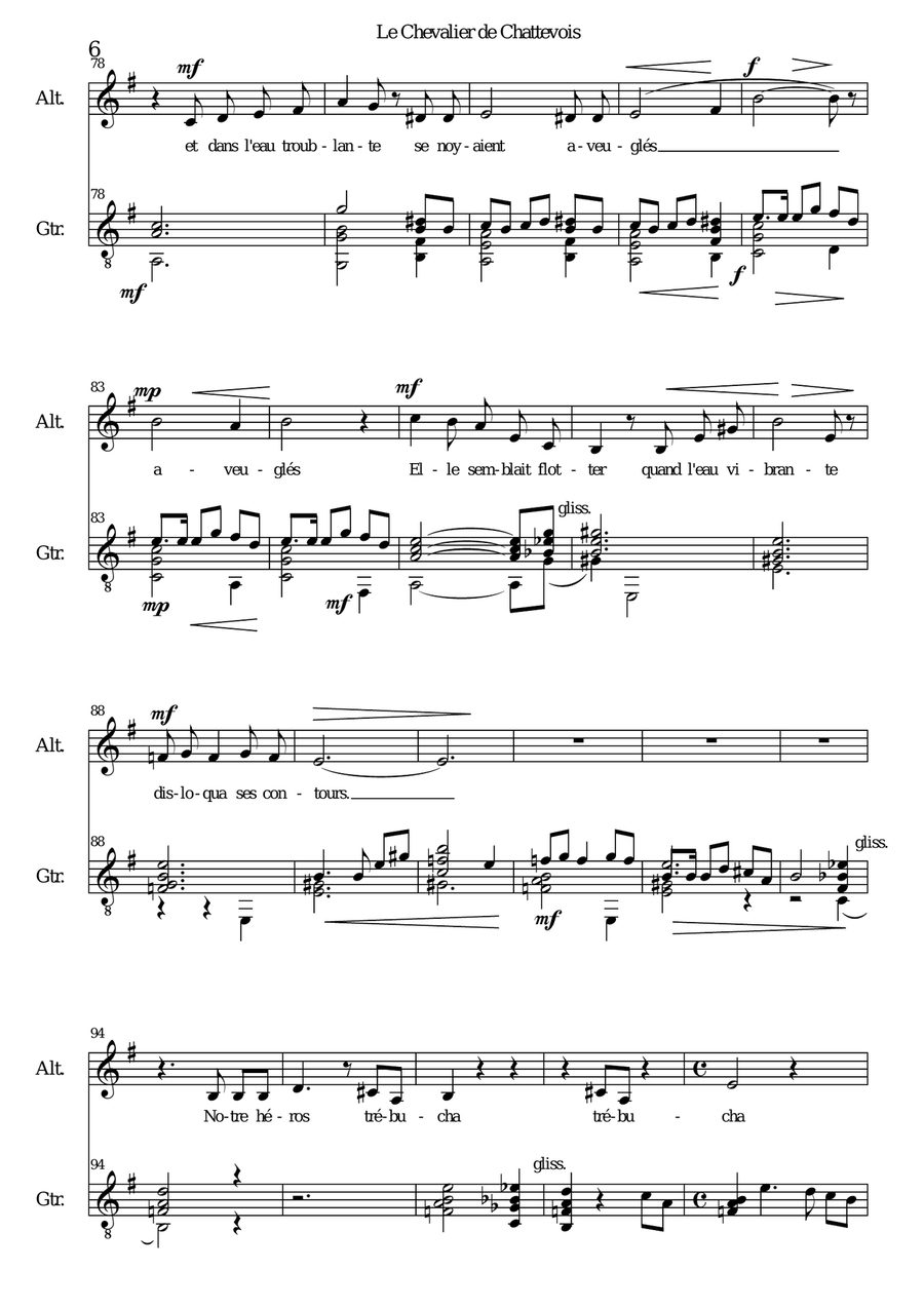 Le Chevalier de Chattevois (Sir Purrsifal) for alto voice and guitar Classical Guitar scores gallery preview page 6