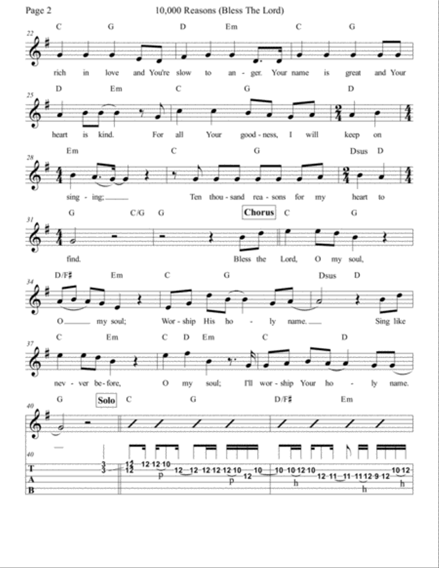 10,000 Reasons (Bless The Lord) Guitar Tablature scores gallery preview page 2