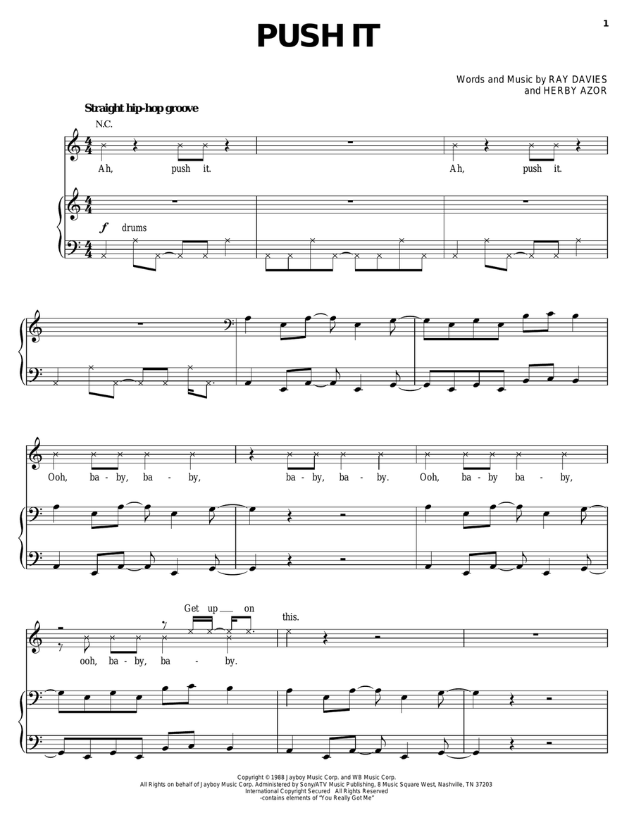 Push It Piano, Vocal, Guitar scores gallery preview page 1