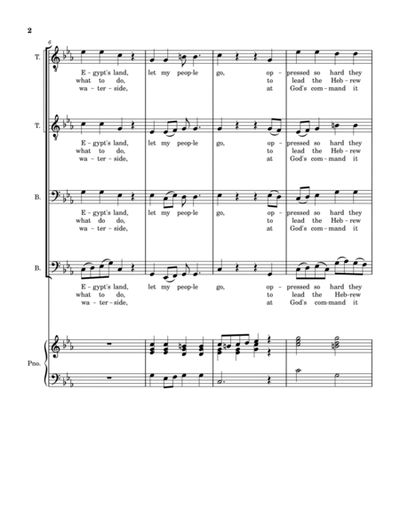 Go Down Moses - TTBB choir with piano accompaniment image number null