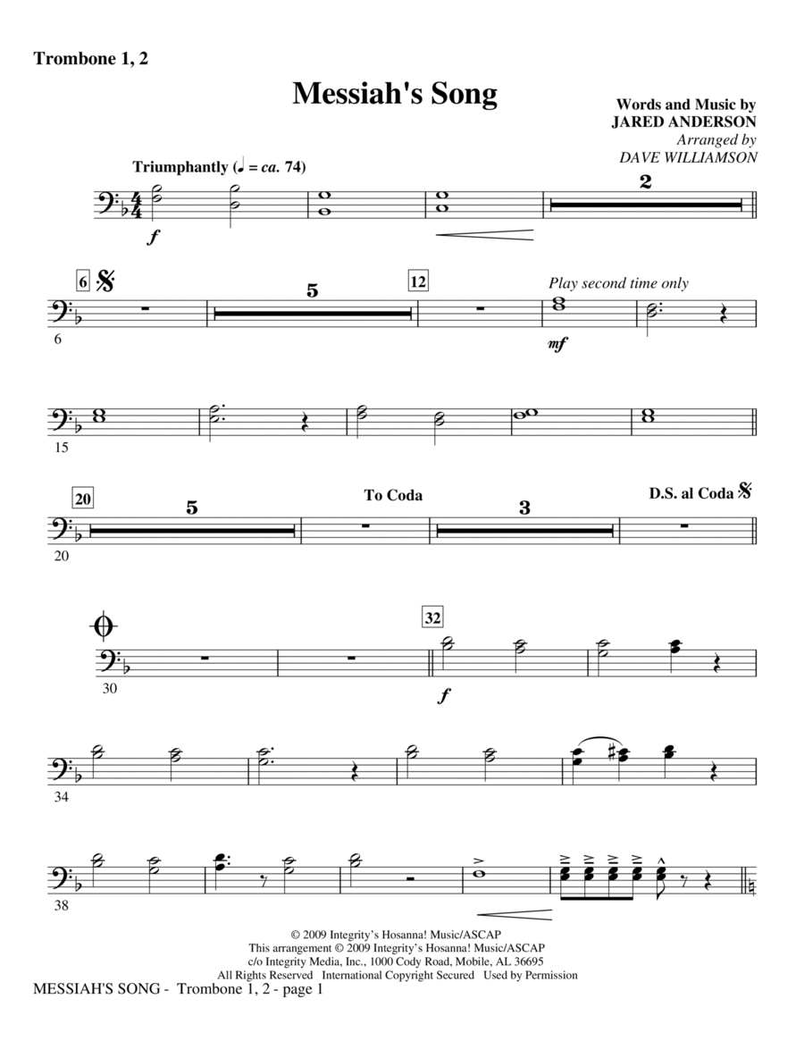 Messiah's Song - Trombone 1, 2 Choir scores gallery preview page 1