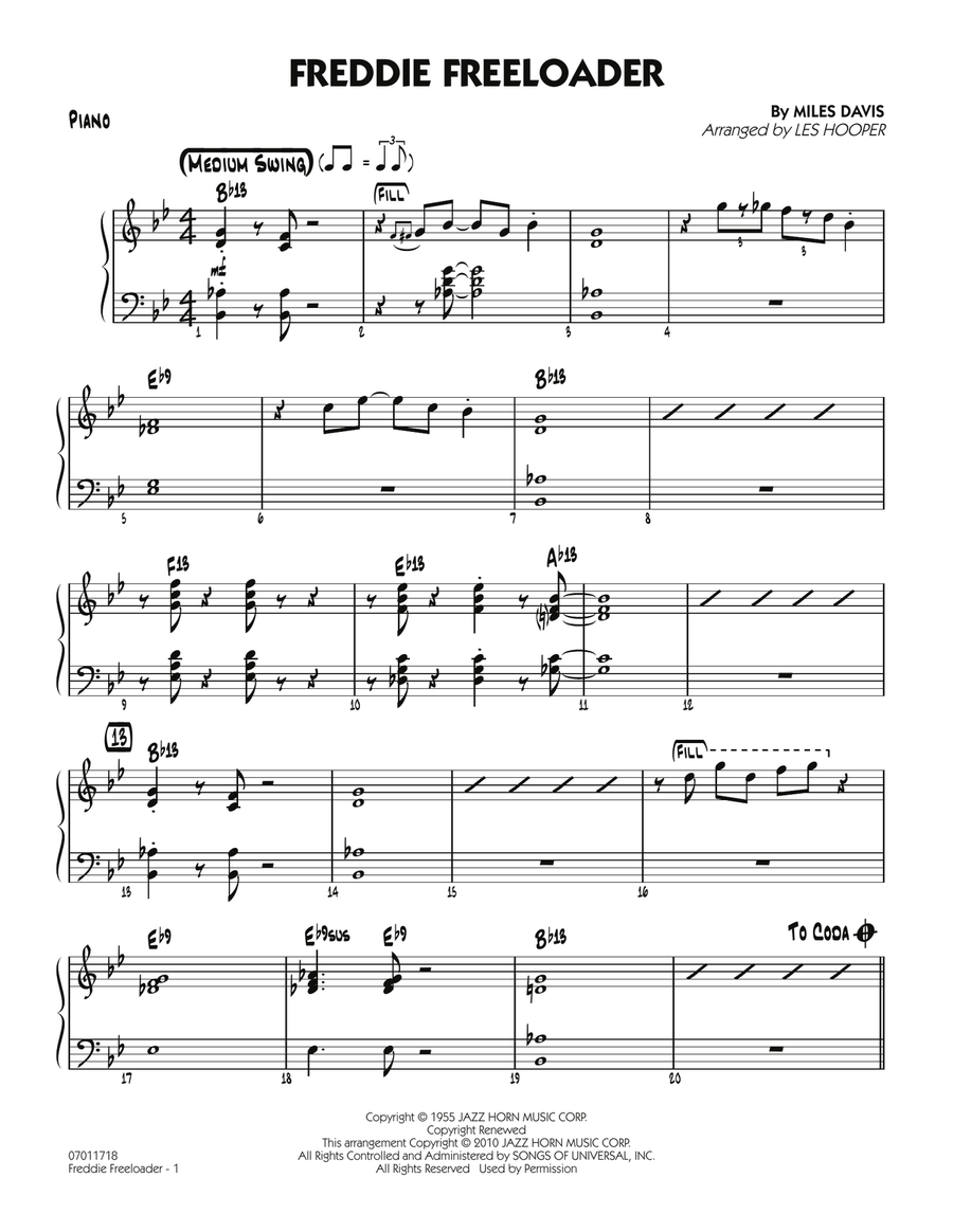 Freddie Freeloader - Piano Jazz Ensemble scores gallery preview page 1