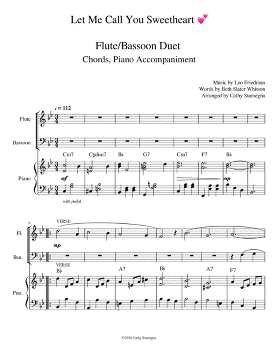 Let Me Call You Sweetheart (Flute/Bassoon Duet, Chords, Piano Accompaniment) image number null
