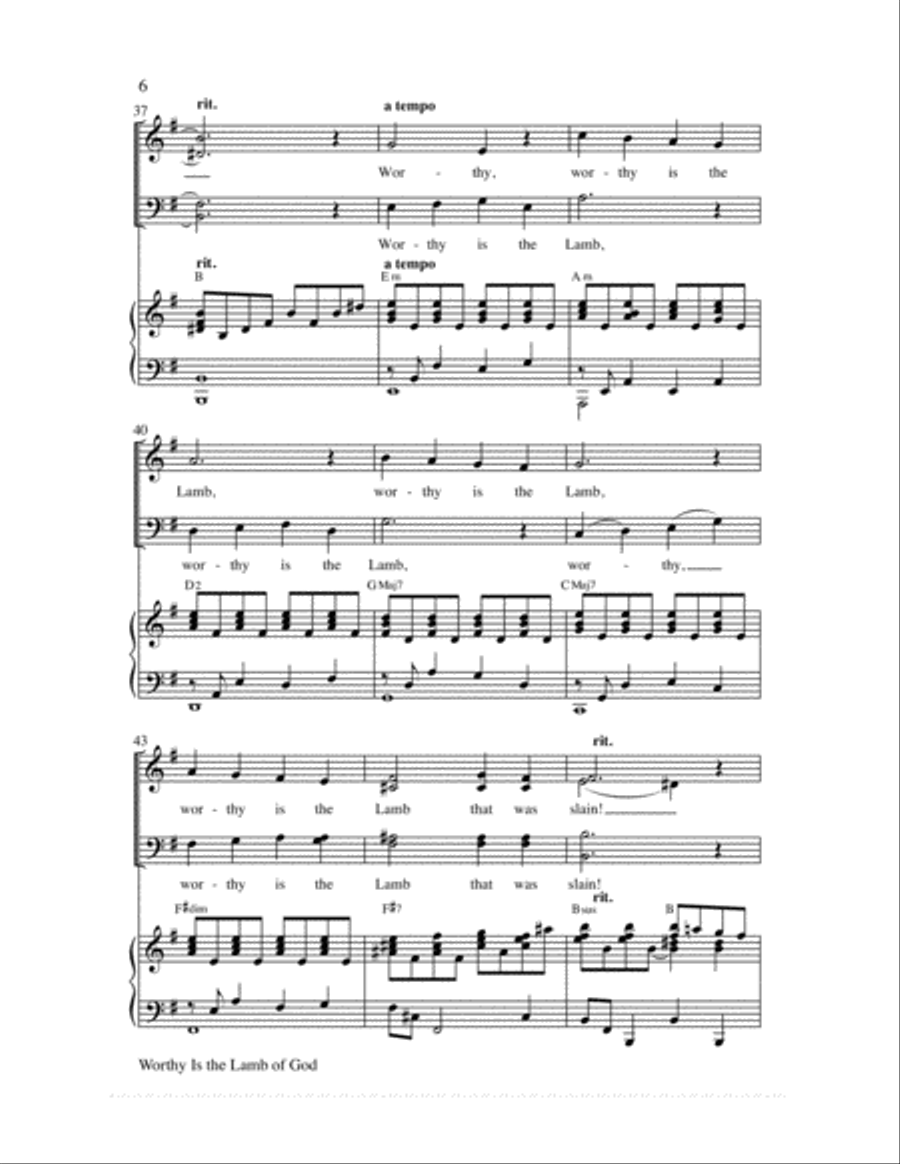 Worthy Is the Lamb of God (Revelation 5:12) 4-Part scores gallery preview page 7