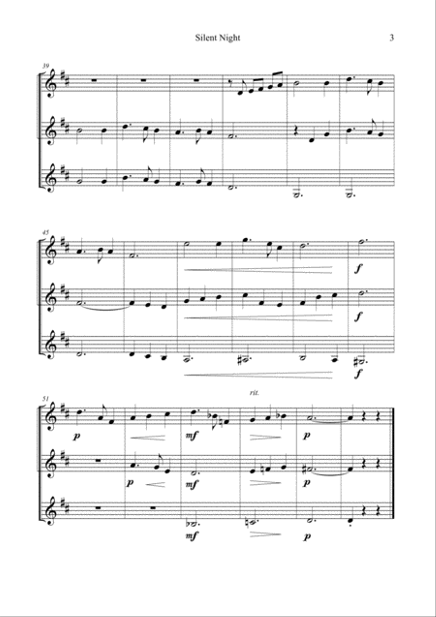 SILENT NIGHT - STILLE NACHT - for easy Clarinet Trio image number null