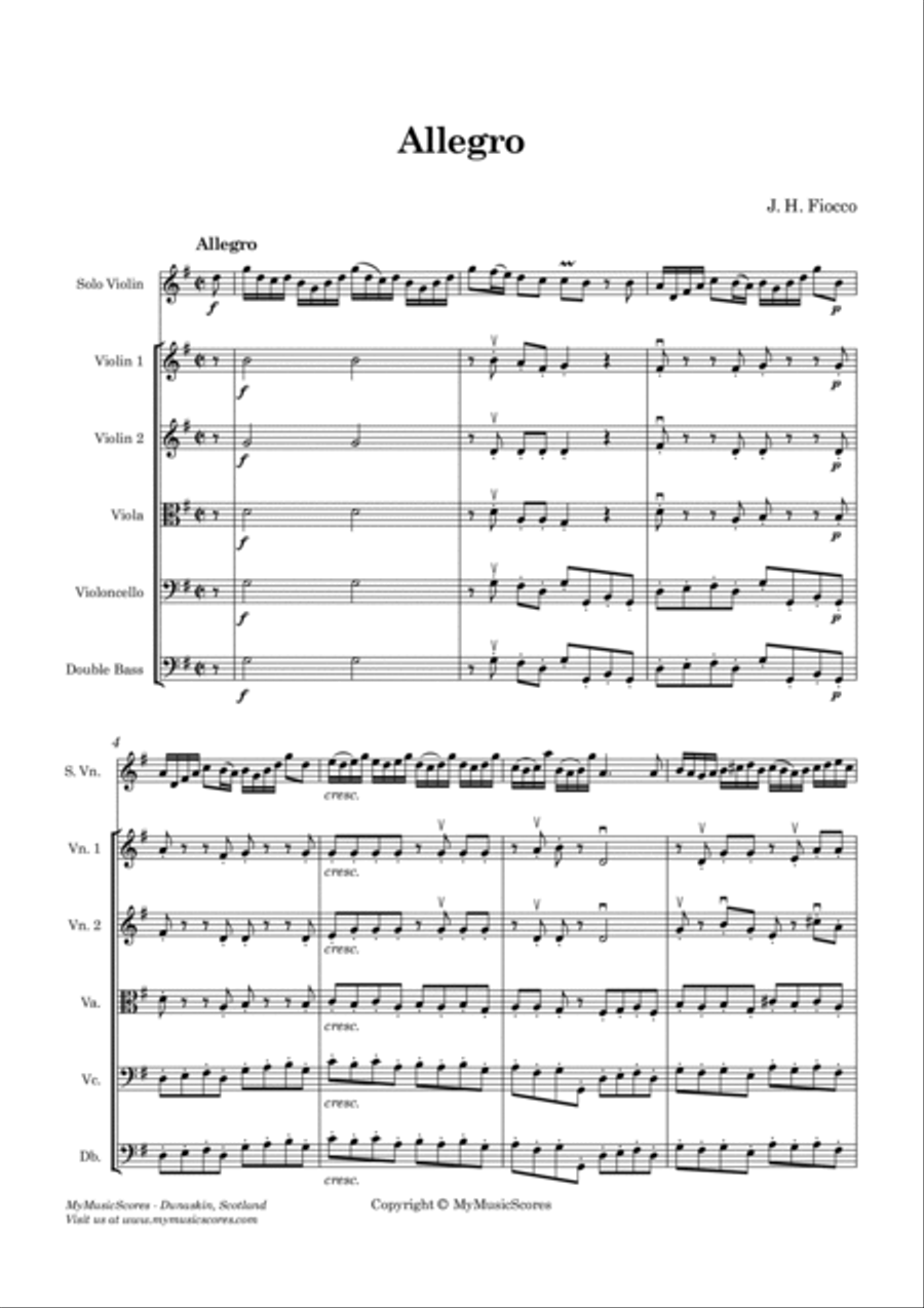 Fiocco Allegro for Violin and String Orchestra String Orchestra scores gallery preview page 3