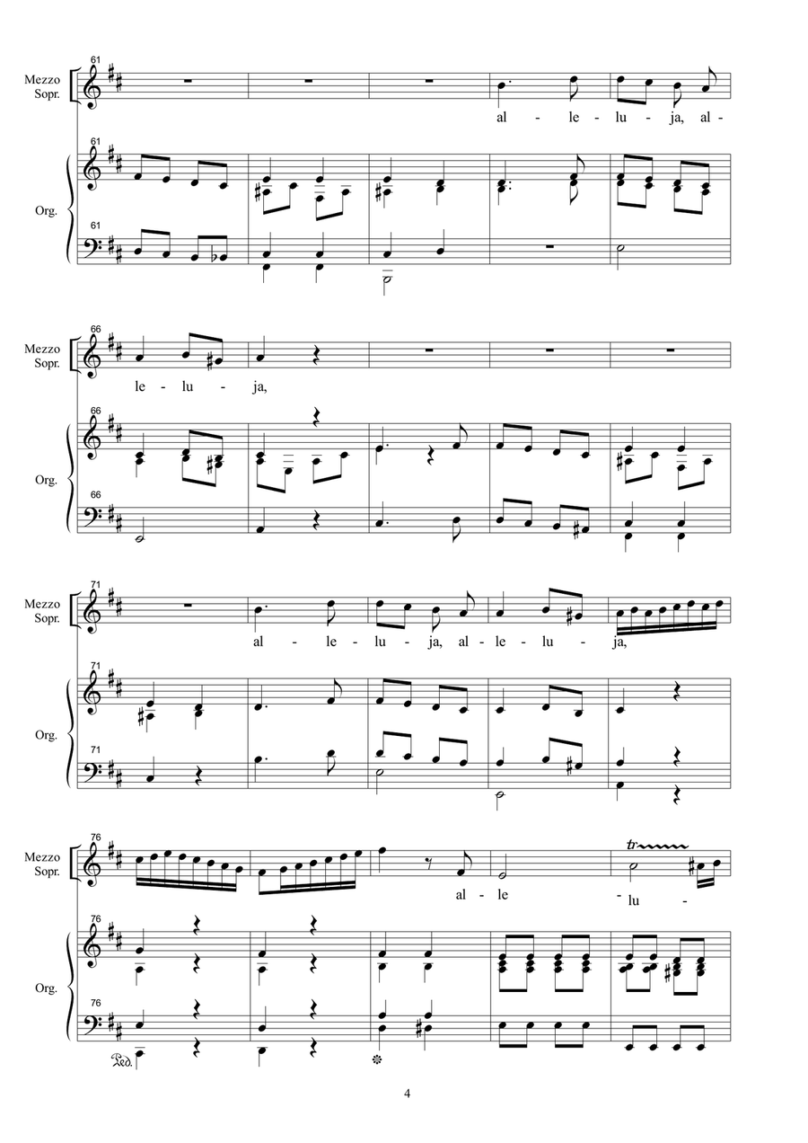 ALLELUJA (Exsultate, jubilate K.165) W.A.Mozart - Arr. for MezzoSoprano and. Organ (in D) Medium Voice scores gallery preview page 4