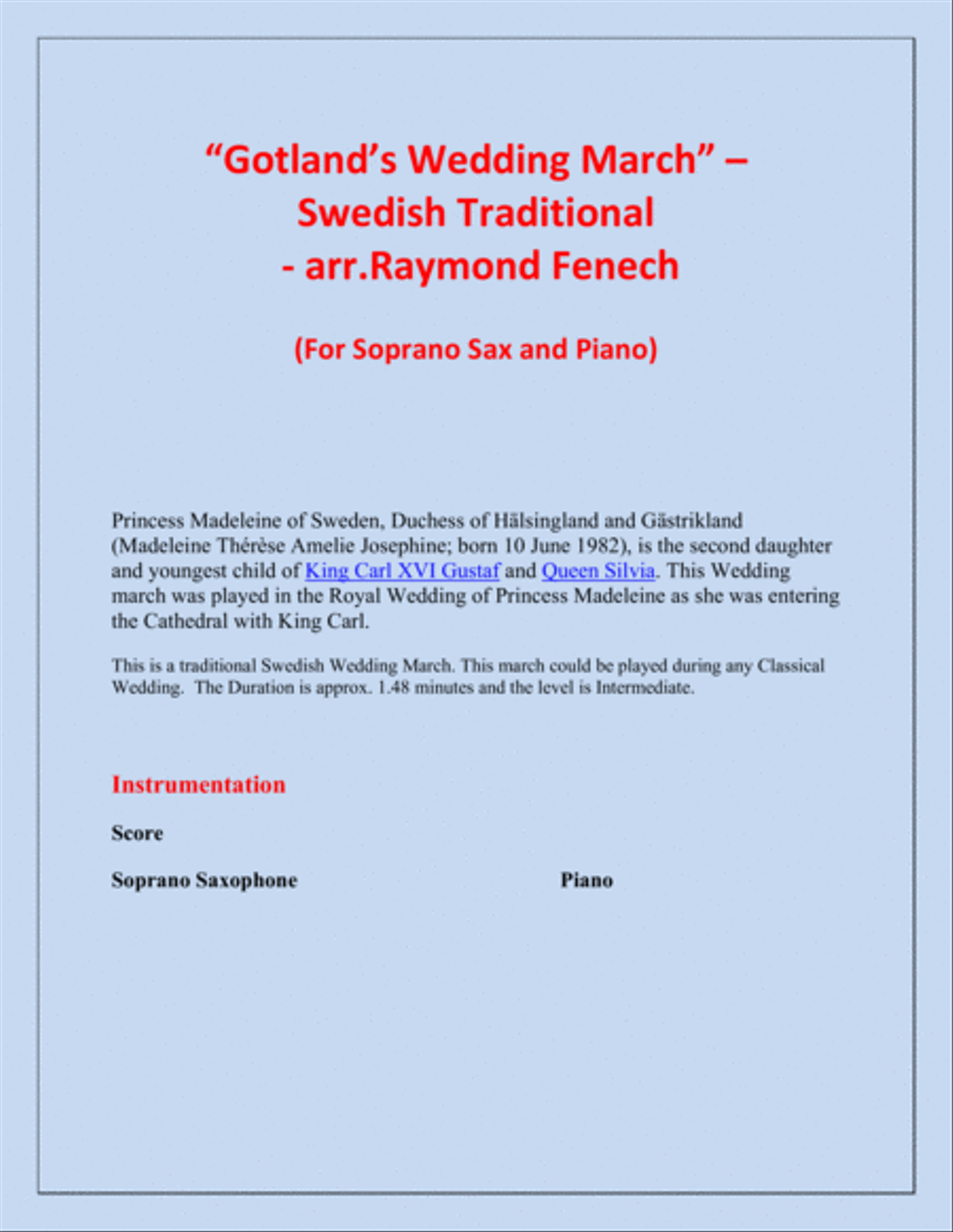 Gotland's Wedding March - Traditional - Soprano Saxophone and Piano Chamber Orchestra scores gallery preview page 2