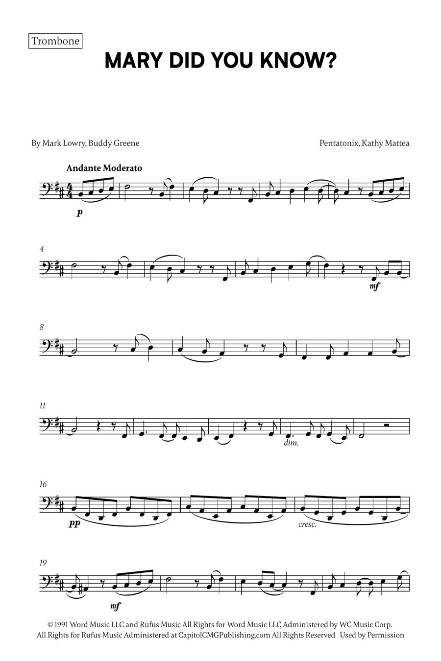 Mary, Did You Know? Mary, Did You Know? Trombone Duet scores gallery preview page 4