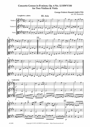 Aria from Concerto Grosso, Op.6-12 HWV330 for Two Violins & Viola