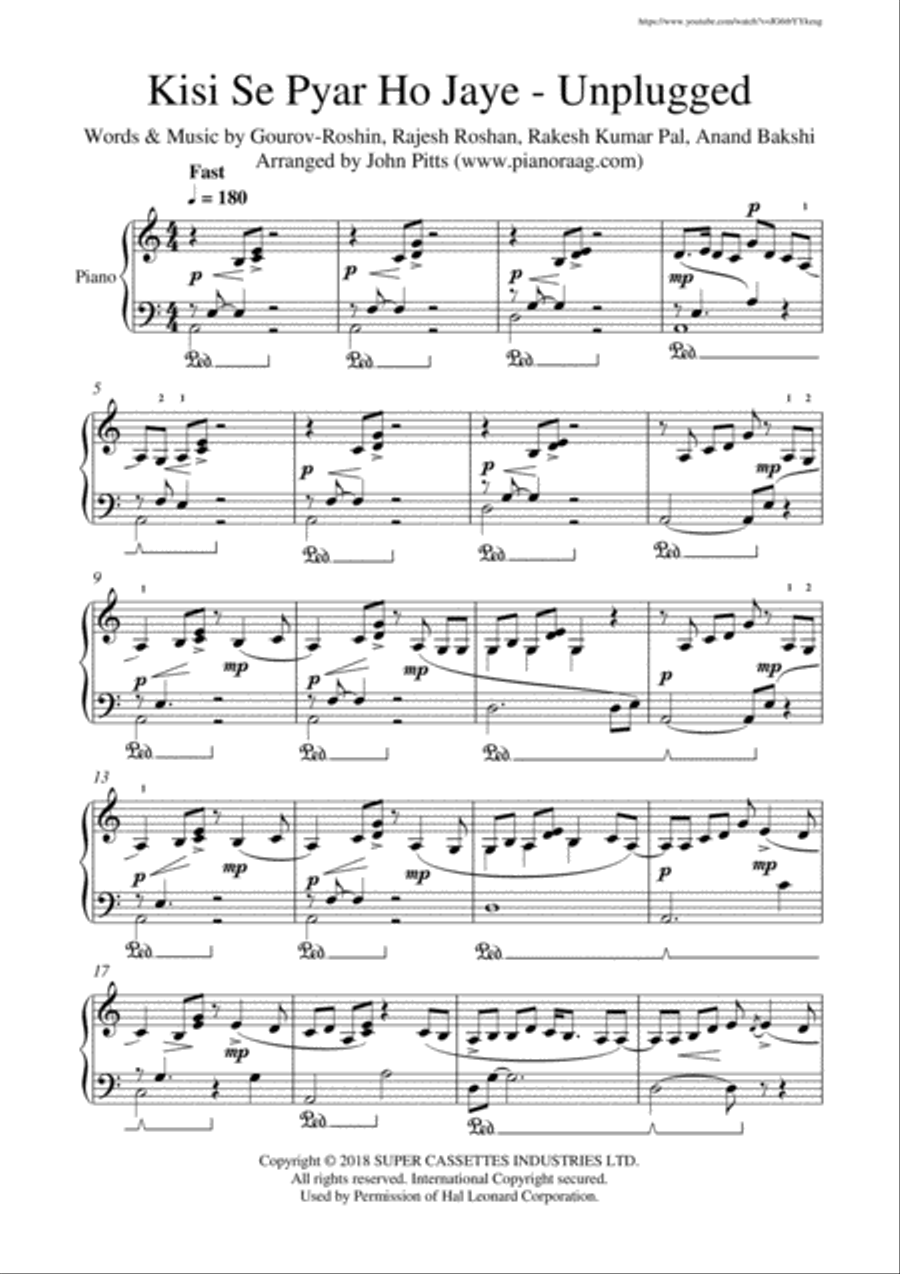 Kisi Se Pyar Ho Jaye Piano Solo scores gallery preview page 1