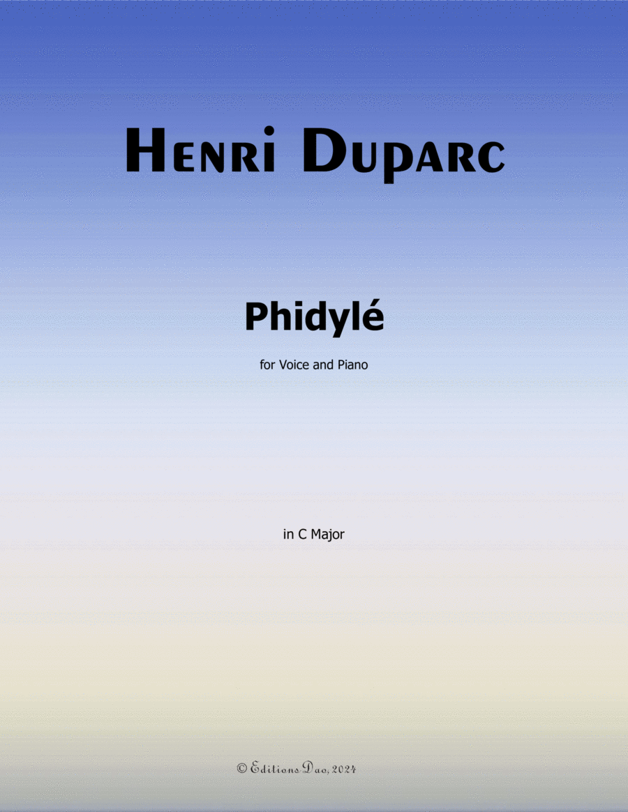 Phidylé, by Henri Duparc, in C Major Voice scores gallery preview page 1