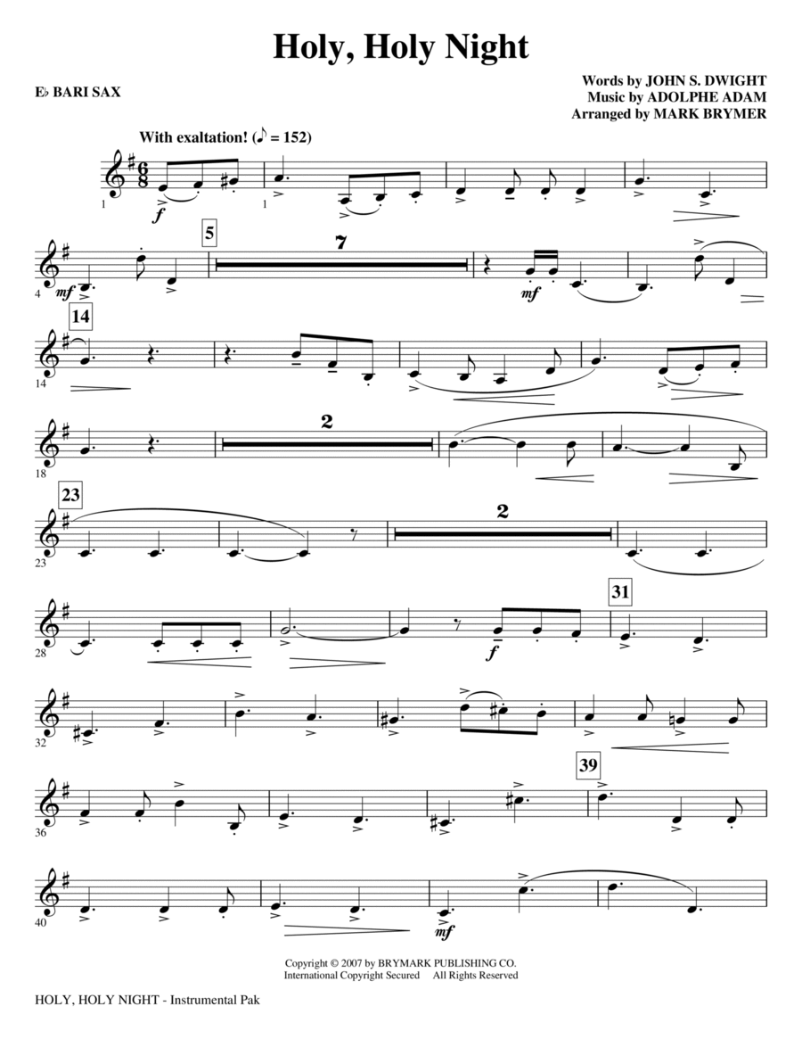Holy, Holy Night - Baritone Sax Choir scores gallery preview page 1
