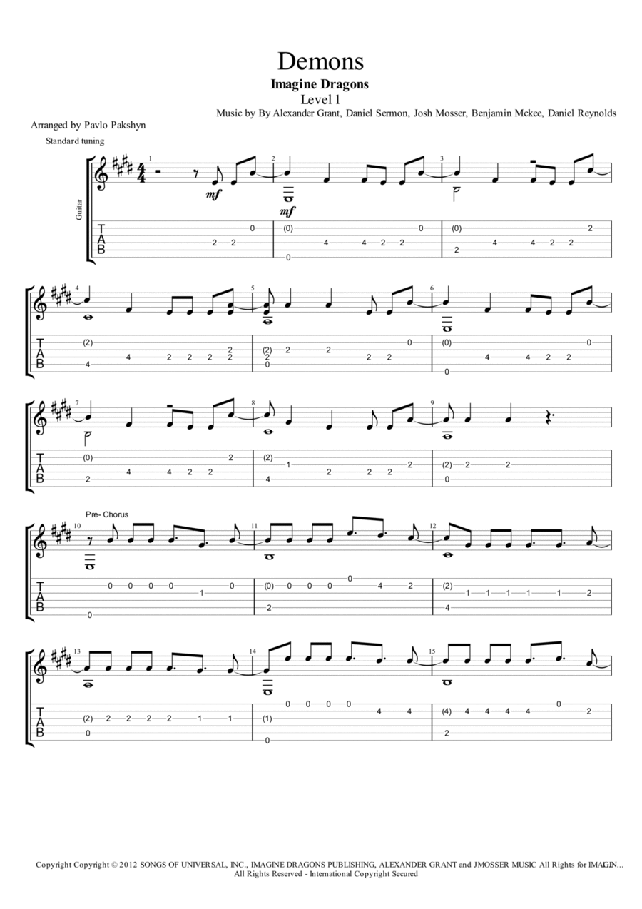 Demons Guitar Tablature scores gallery preview page 1