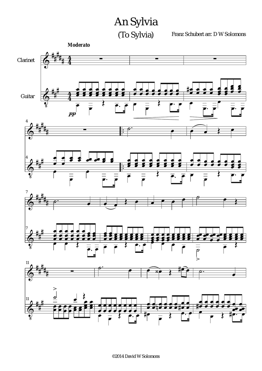 An Silvia (to Sylvia) for clarinet and guitar Clarinet scores gallery preview page 2