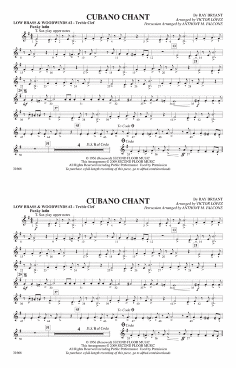 Cubano Chant: Low Brass & Woodwinds #2 - Treble Clef