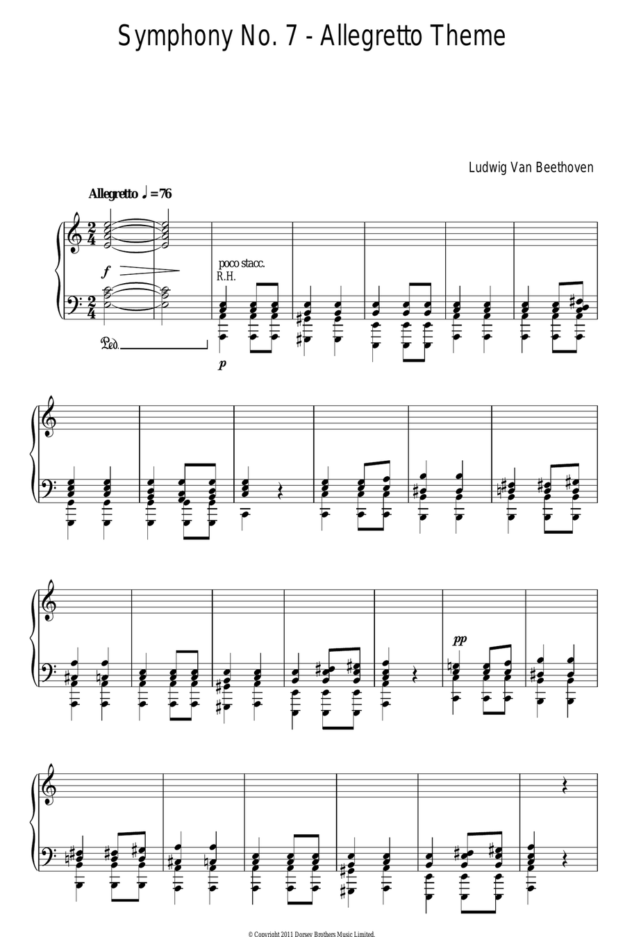 Speaking Unto Nations (Symphony No. 7 - Allegretto) Piano Solo scores gallery preview page 1