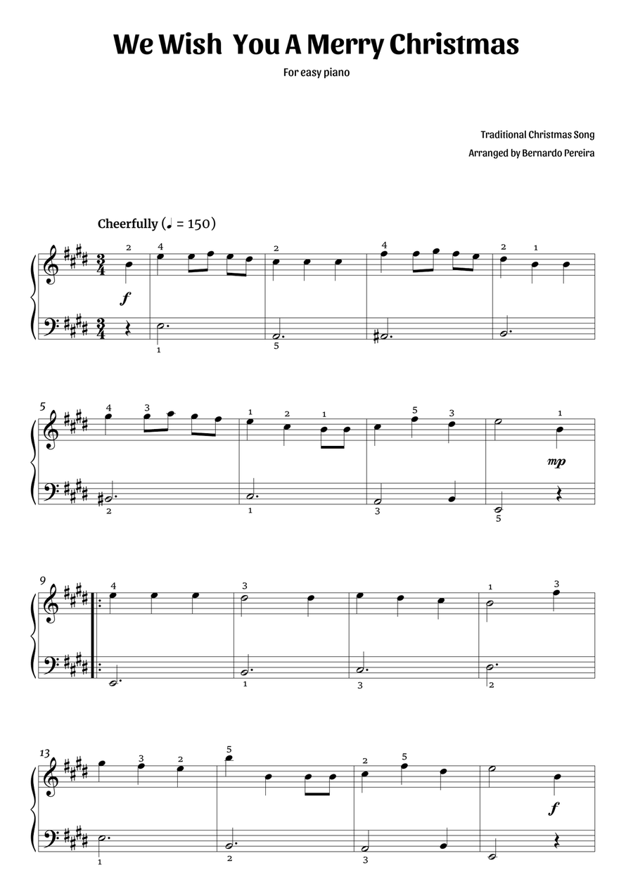 We Wish You A Merry Christmas (easy piano – E major) Easy Piano scores gallery preview page 1