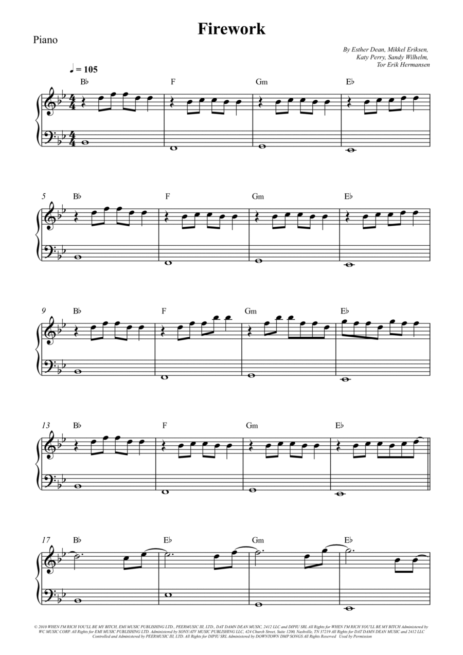 Firework Easy Piano scores gallery preview page 1