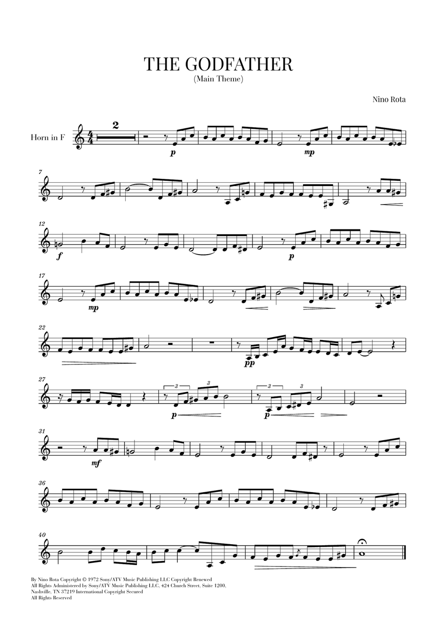 The Godfather (main Theme) Horn Solo scores gallery preview page 1